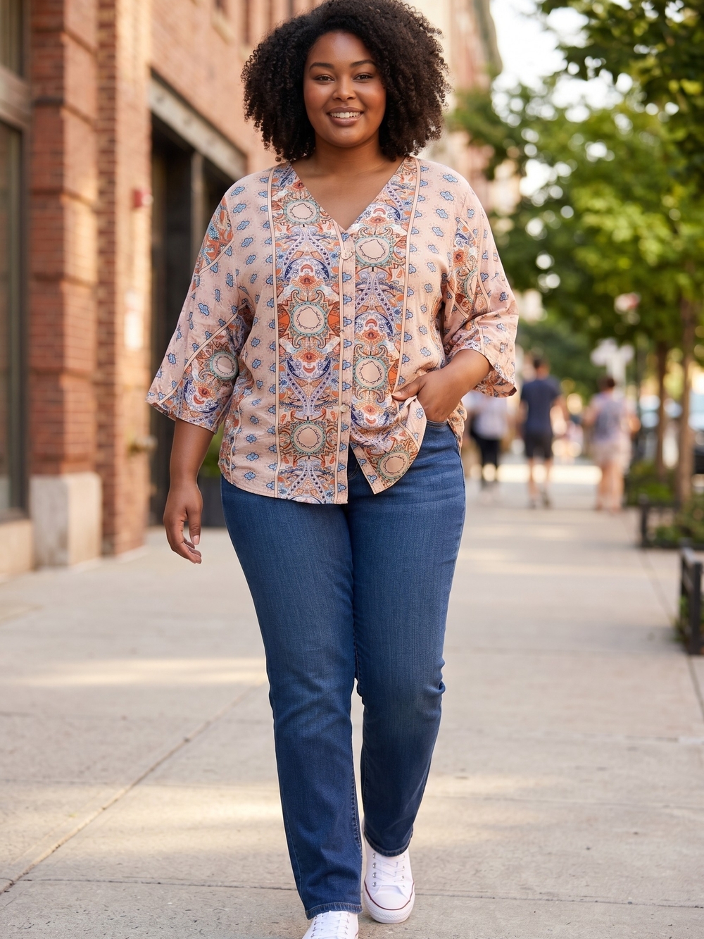 SHEIN Peach and Light Blue Printed Top